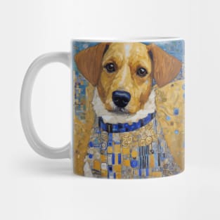 Gustav Klimt Style Dog with Blue and White Ruffled Collar Mug